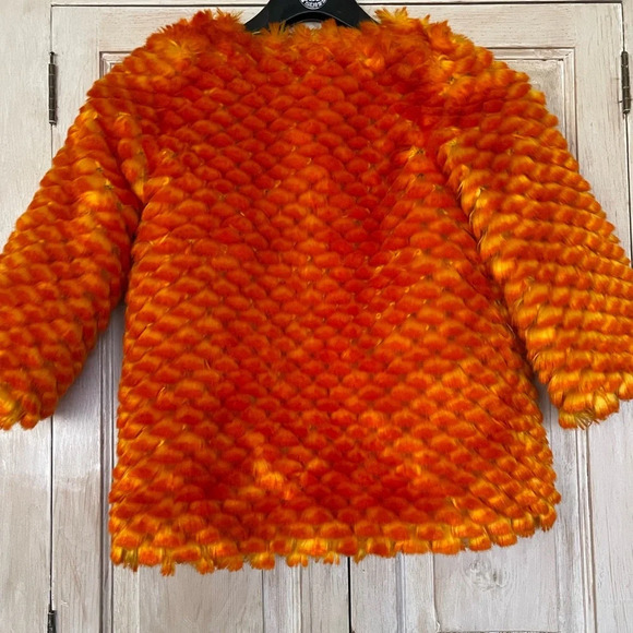 Mischka Aoki Girls The A List Orange Yellow Artificial Fur Jacket - Picture 2 of 9